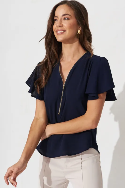 Viviana Zip Top In Navy sold by St Frock