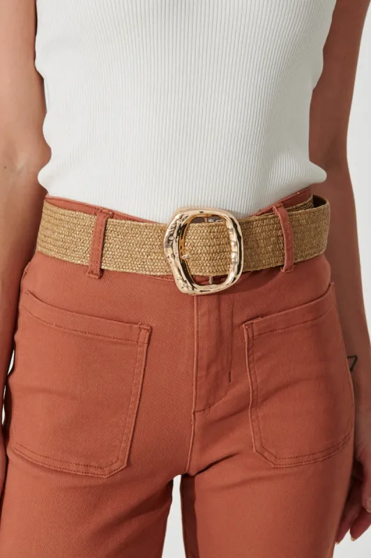 Taryn Stretch Belt In Brown With Gold Buckle sold by St Frock