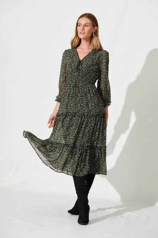 Sao Paulo Midi Dress In Black Multi sold by St Frock