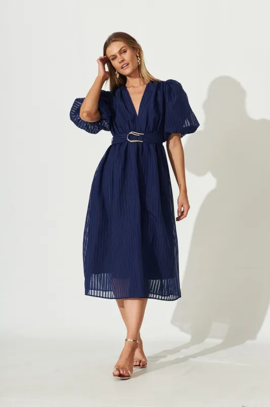 Partie Midi Dress In Navy Organza sold by St Frock