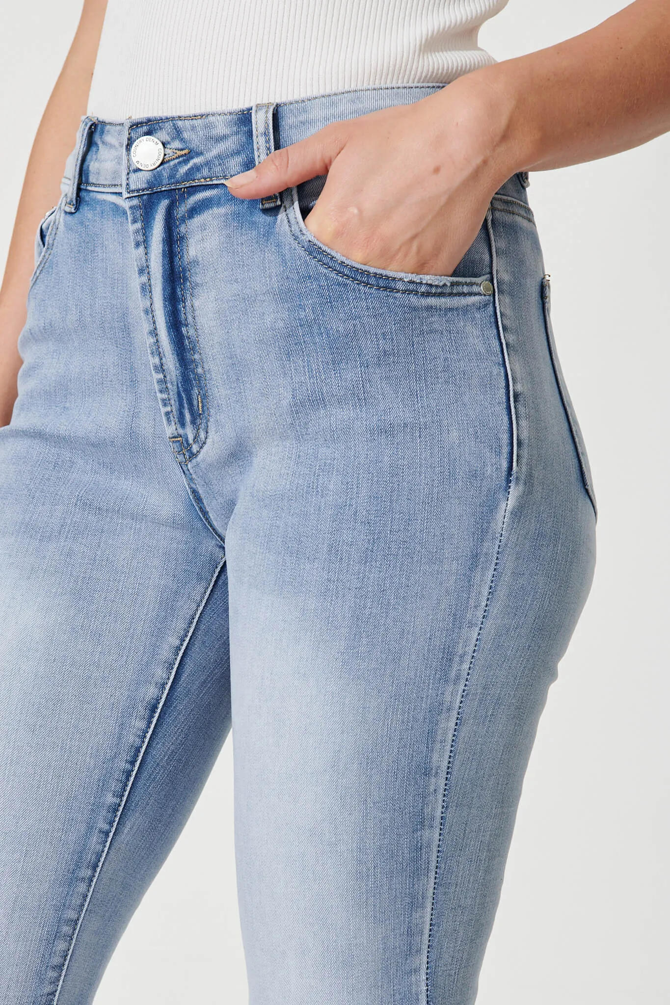 Gateway Mid Rise Straight Leg Crop Jean In Light Blue Denim sold by St Frock product image thumbnail 5