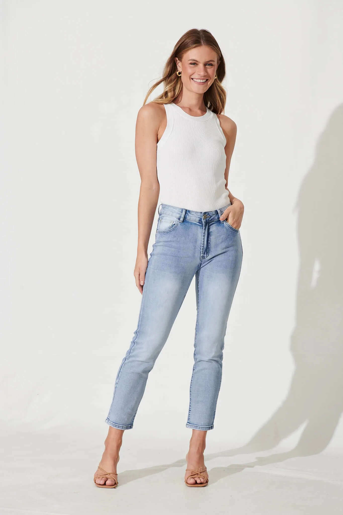 Gateway Mid Rise Straight Leg Crop Jean In Light Blue Denim sold by St Frock product image thumbnail 4
