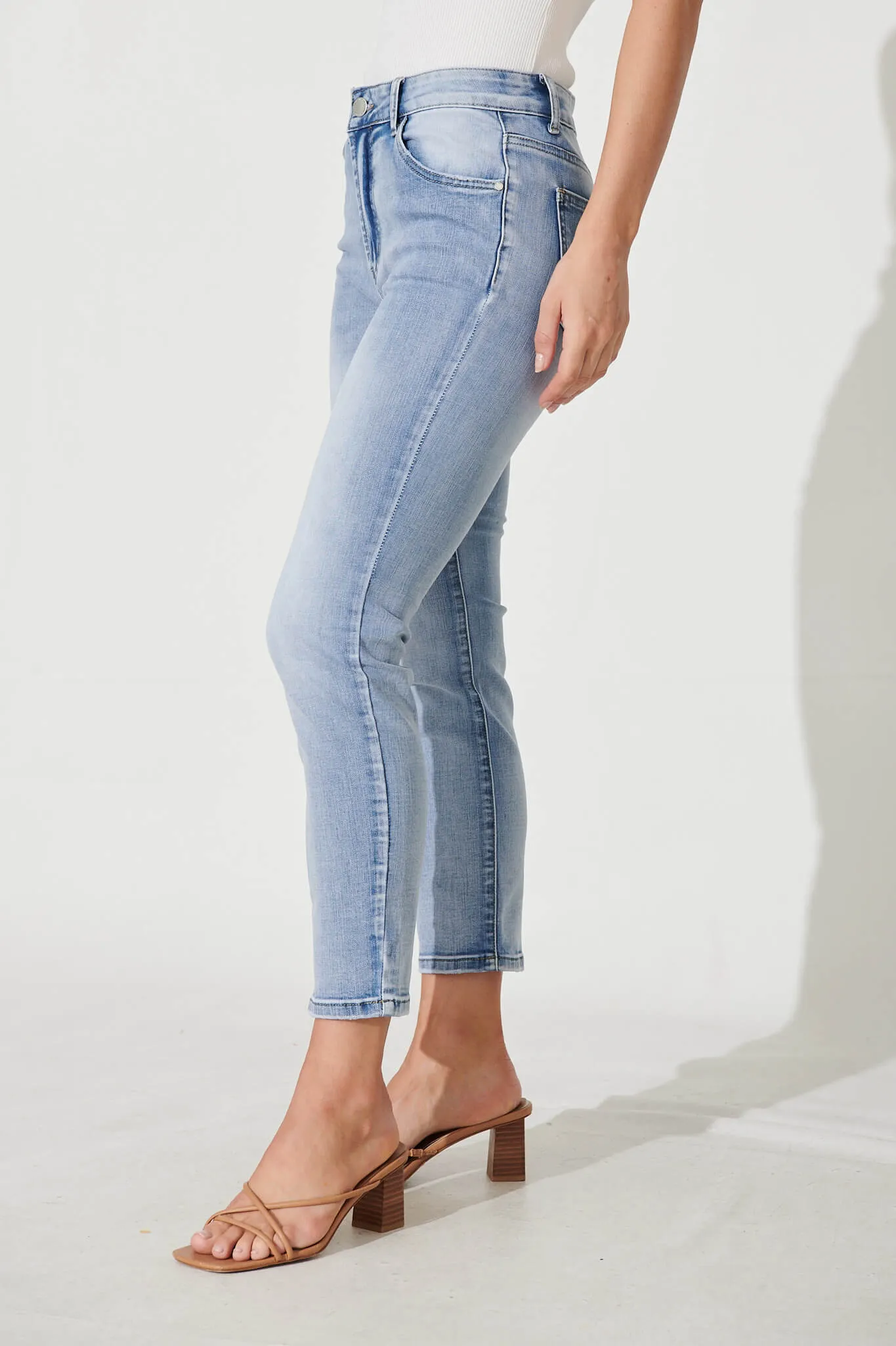 Gateway Mid Rise Straight Leg Crop Jean In Light Blue Denim sold by St Frock product image thumbnail 2