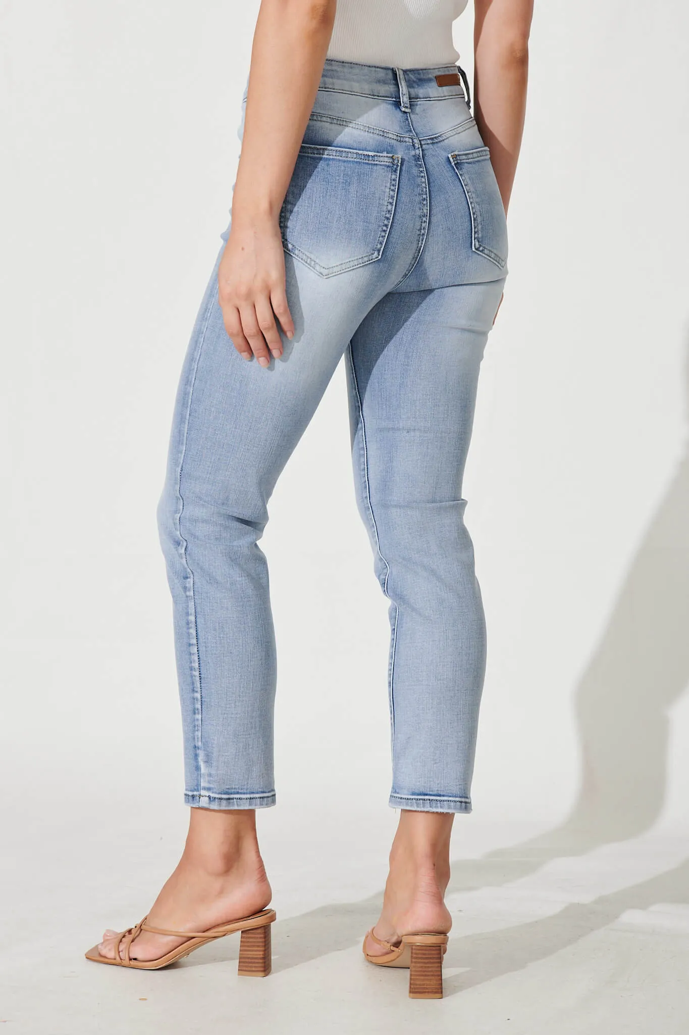 Gateway Mid Rise Straight Leg Crop Jean In Light Blue Denim sold by St Frock product image thumbnail 3