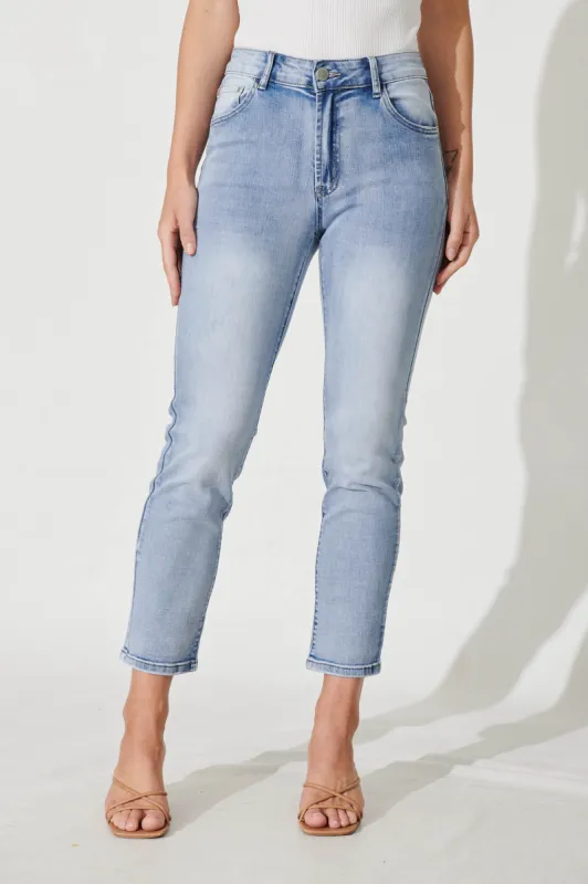 Gateway Mid Rise Straight Leg Crop Jean In Light Blue Denim sold by St Frock