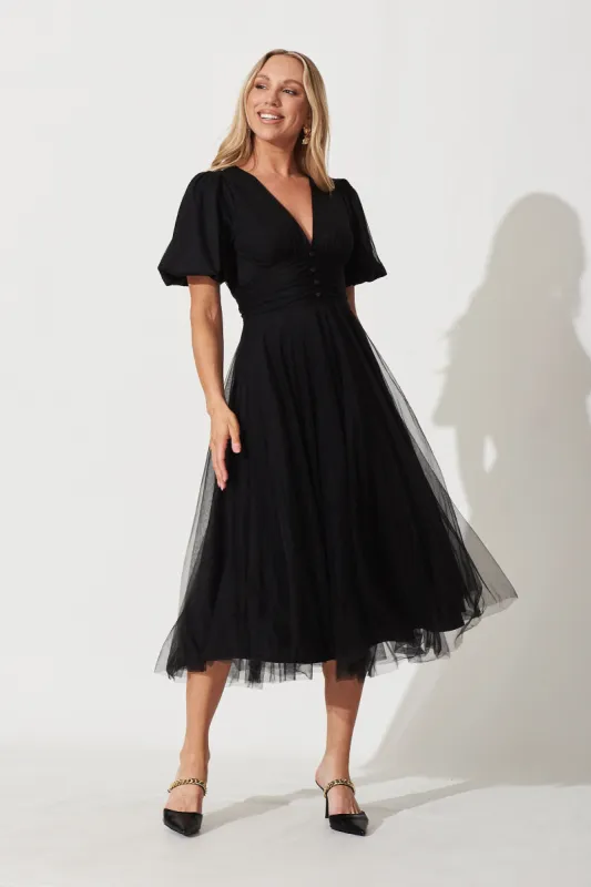 Juliet Midi Dress In Black Tulle sold by St Frock