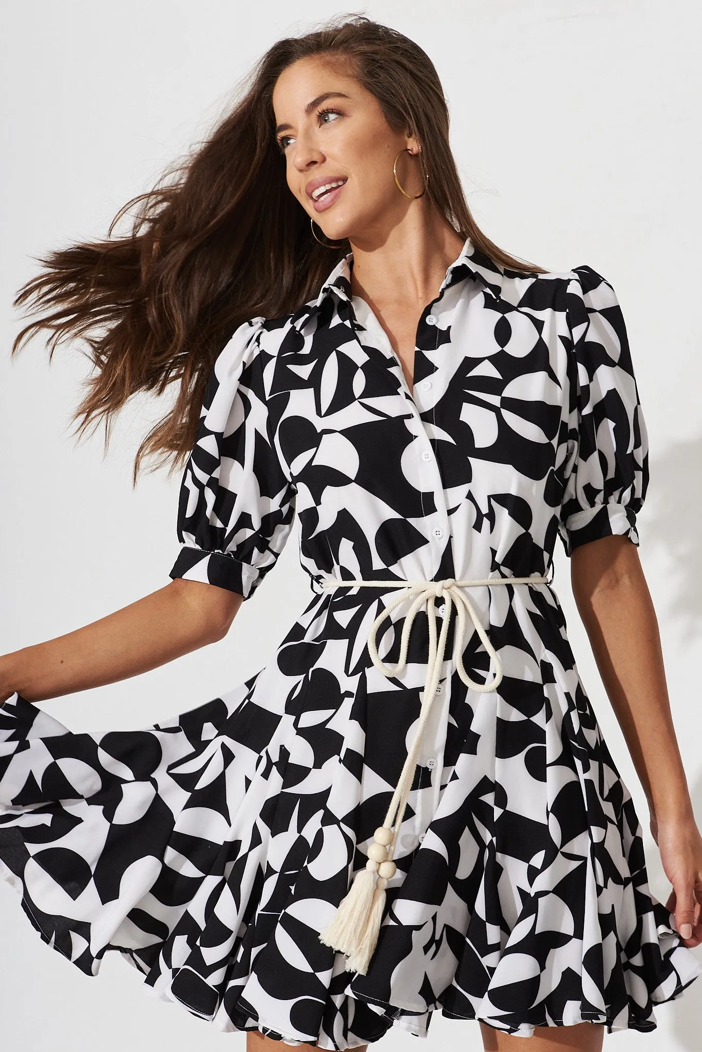 Rosana Shirt Dress In Cream With Black Floral sold by St Frock product image thumbnail 2