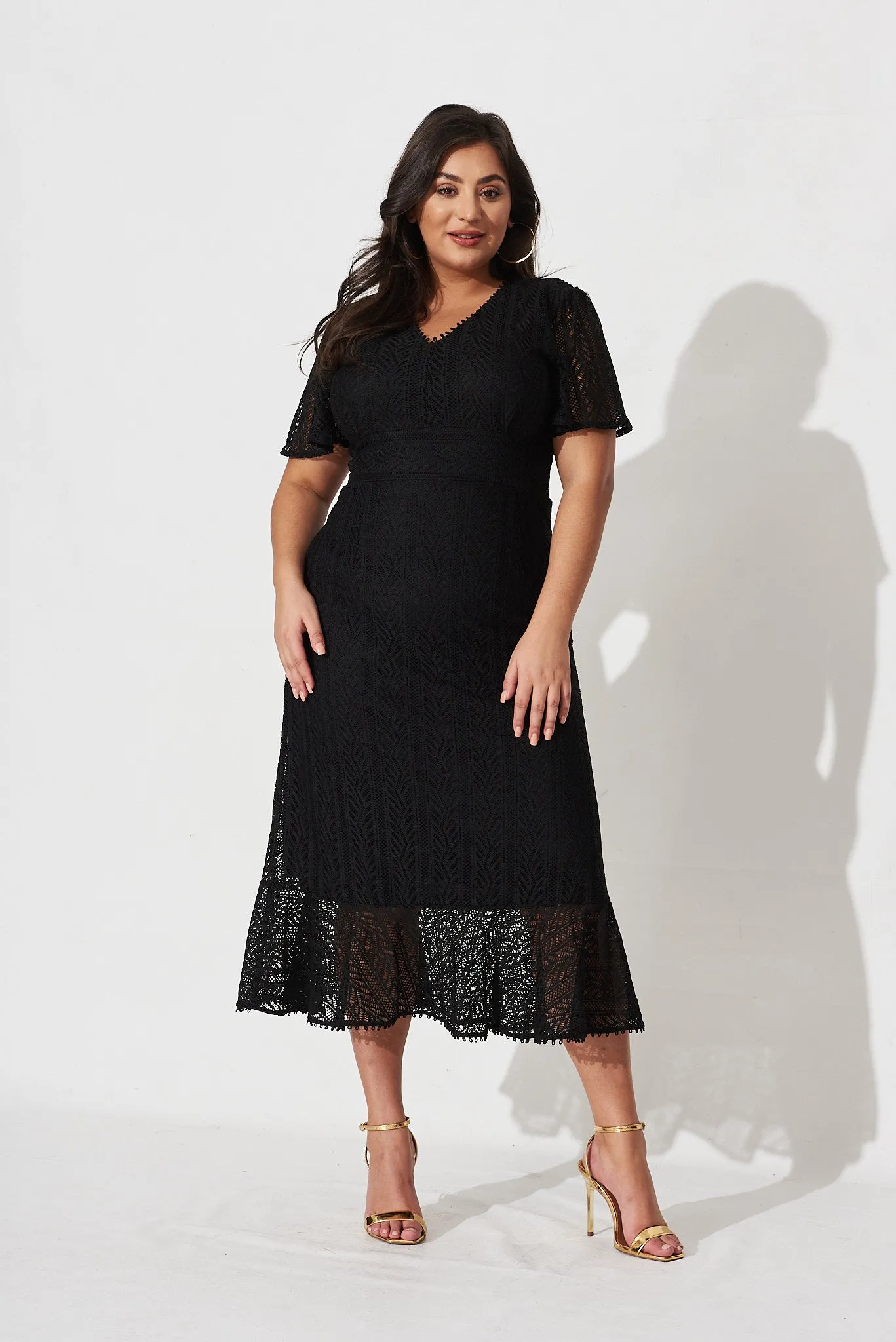 Lorena Midi Dress In Black Lace sold by St Frock
