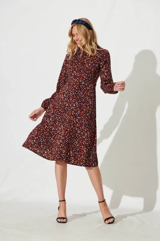 Avila Midi Dress In Black Multi Print sold by St Frock