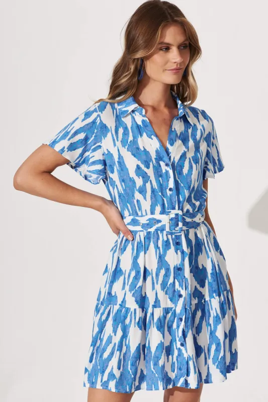 Notting Hill Shirt Dress In White With Blue Print sold by St Frock