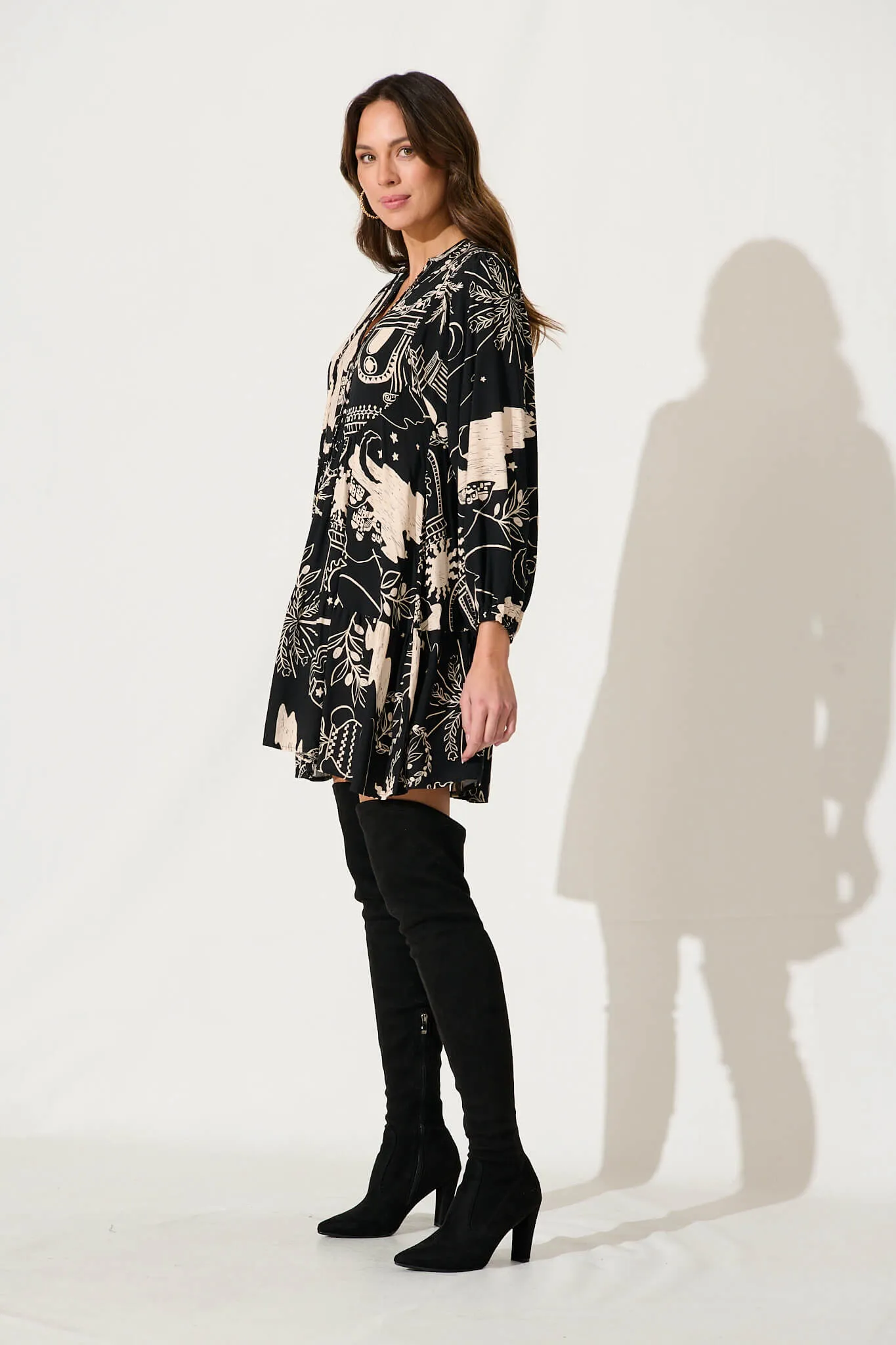 Rosalind Dress In Black With Cream Print sold by St Frock product image thumbnail 3