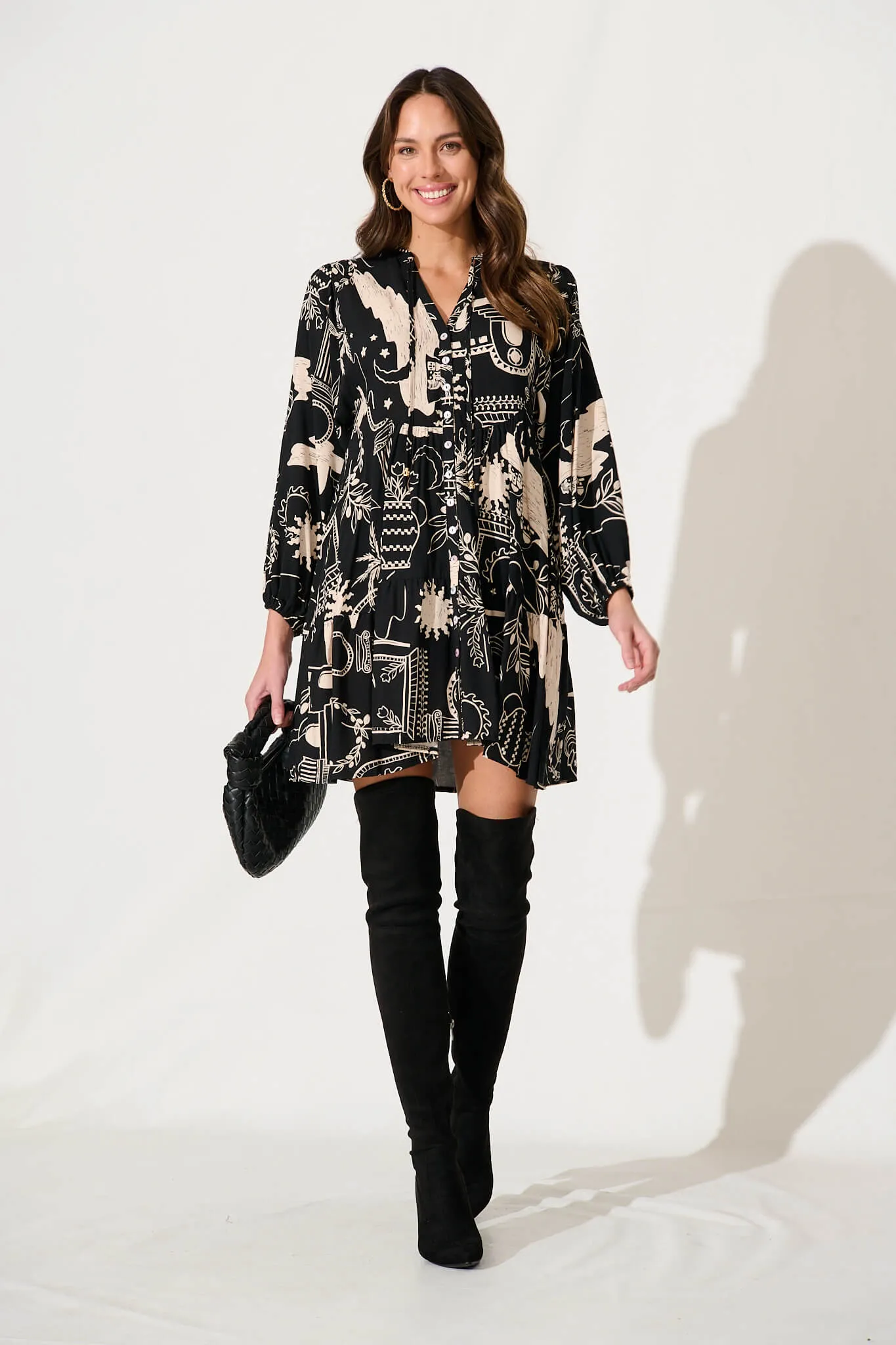 Rosalind Dress In Black With Cream Print sold by St Frock product image thumbnail 5