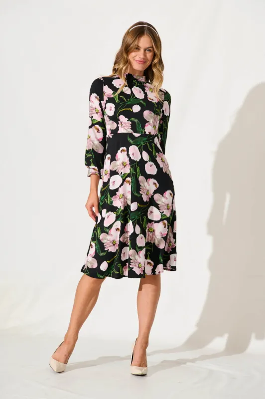 Gabriel Dress In Black With Blush Floral sold by St Frock