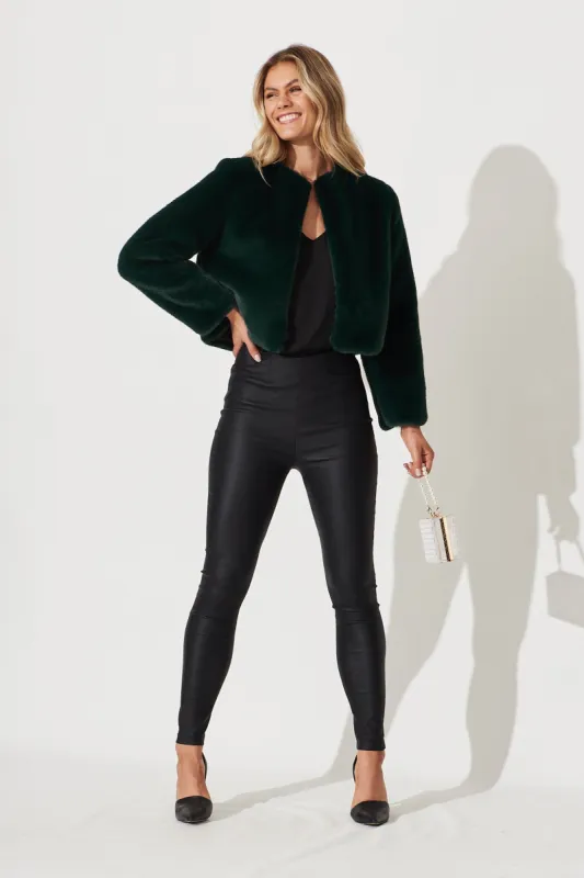 Cher Faux Fur Jacket In Emerald sold by St Frock