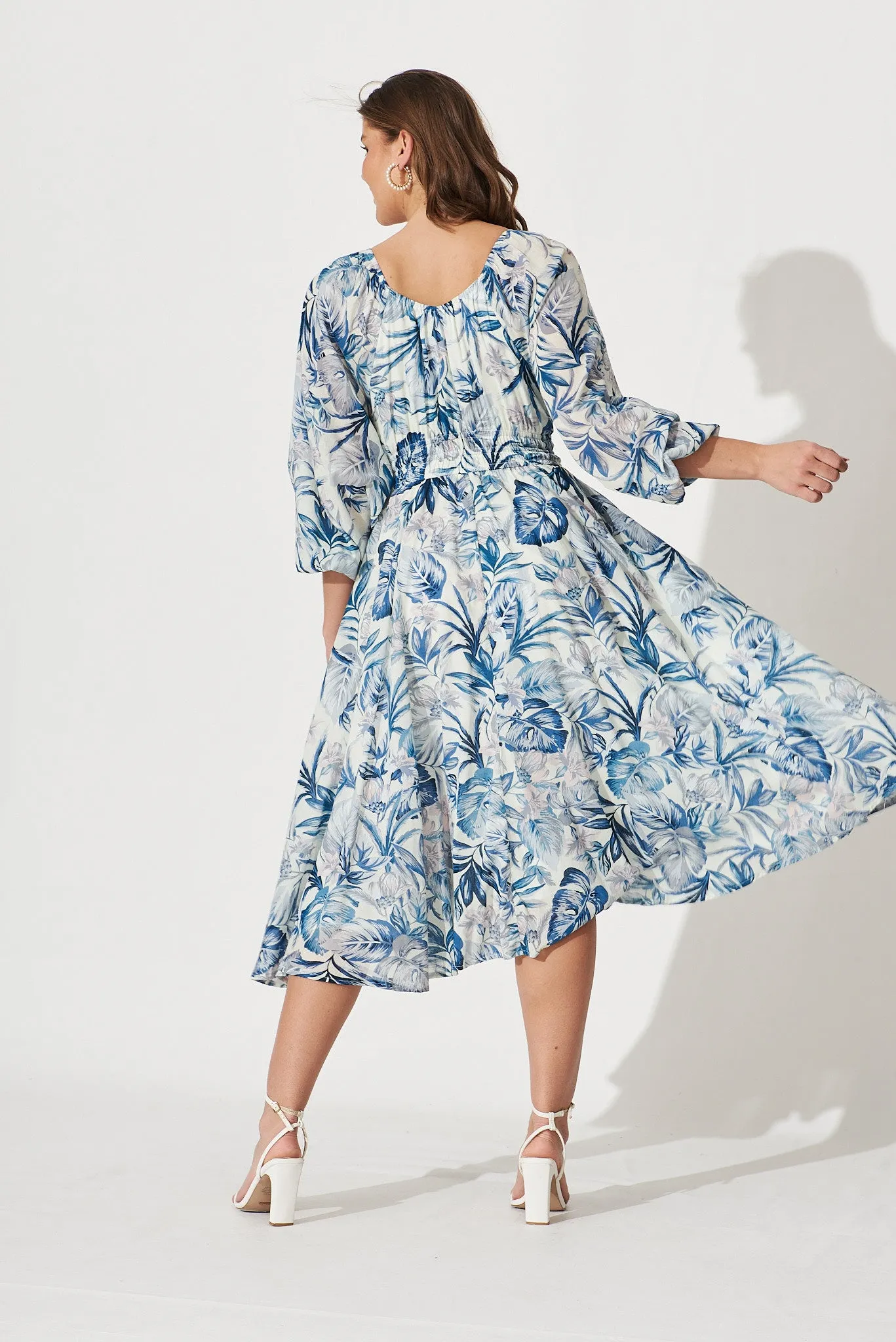 Darling Point Dress In White With Blue Floral Print Cotton sold by St Frock product image thumbnail 4
