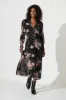 Taylor Maxi Dress In Black With Blush Floral Chiffon sold by St Frock