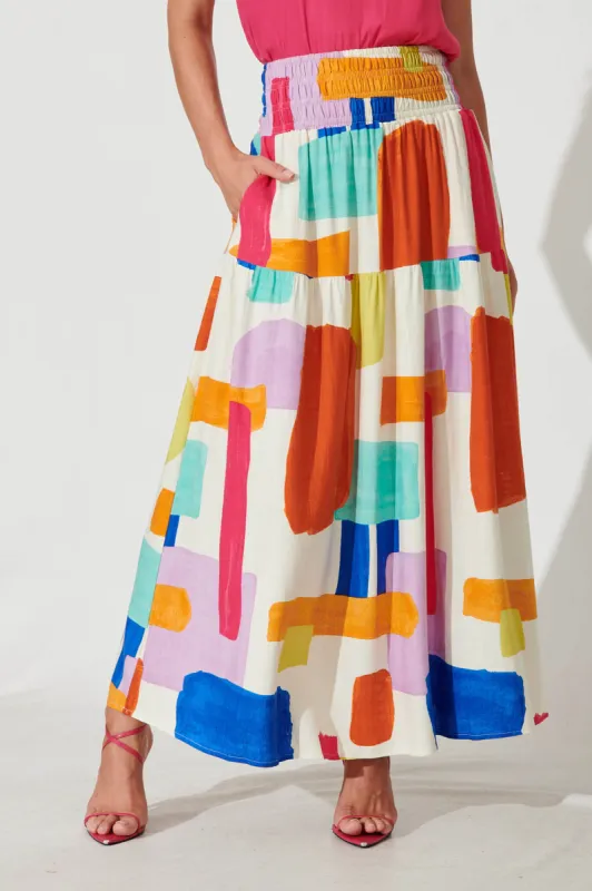 Bloom Maxi Skirt In Bright Multi Linen Blend sold by St Frock