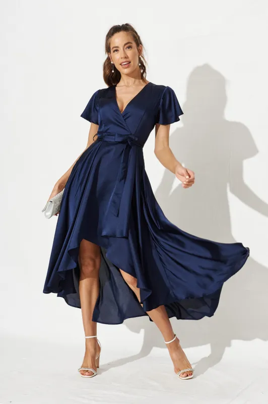 Marilou Maxi Dress In Navy Satin sold by St Frock