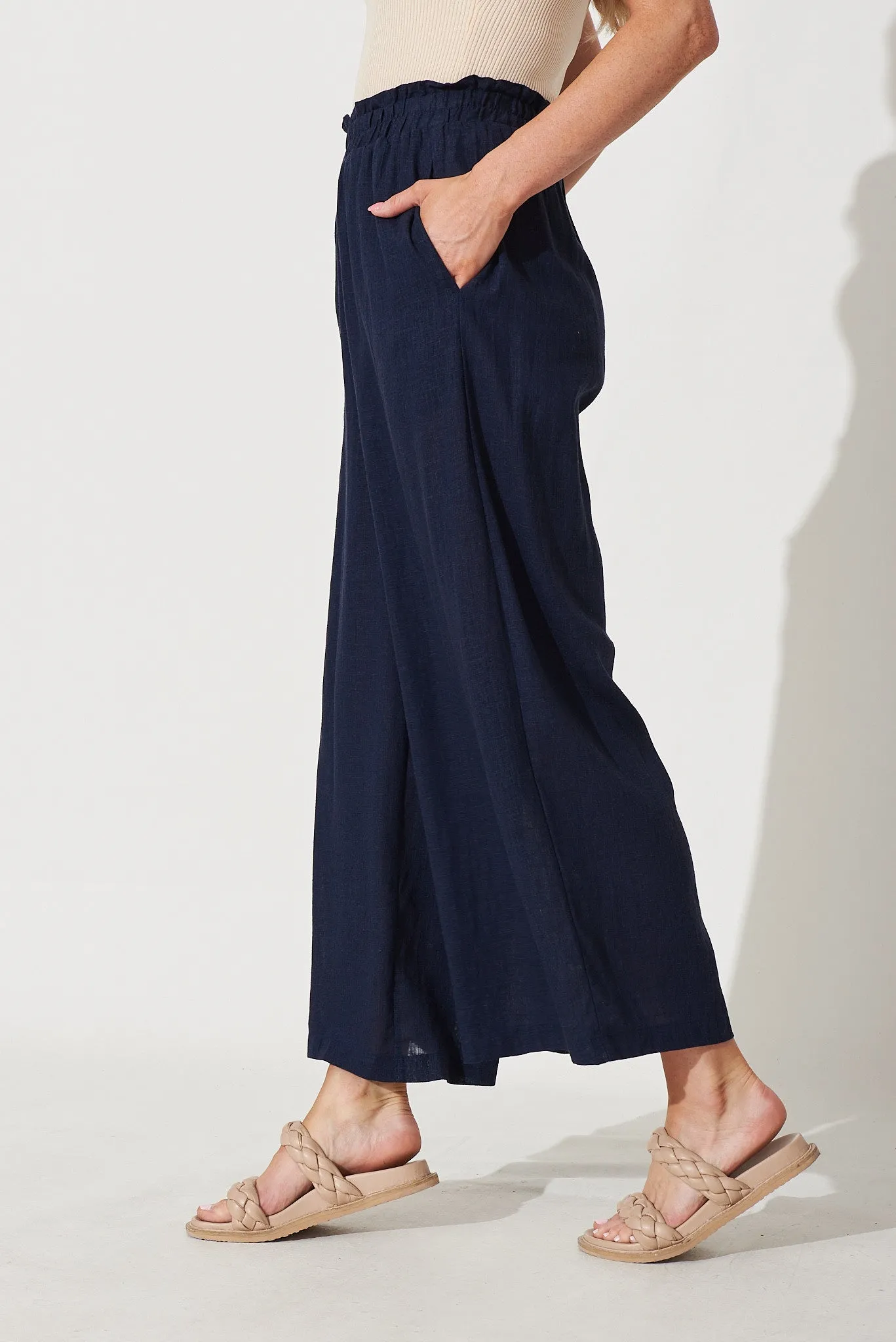 Nicole Pant In Navy Linen Blend sold by St Frock product image thumbnail 3