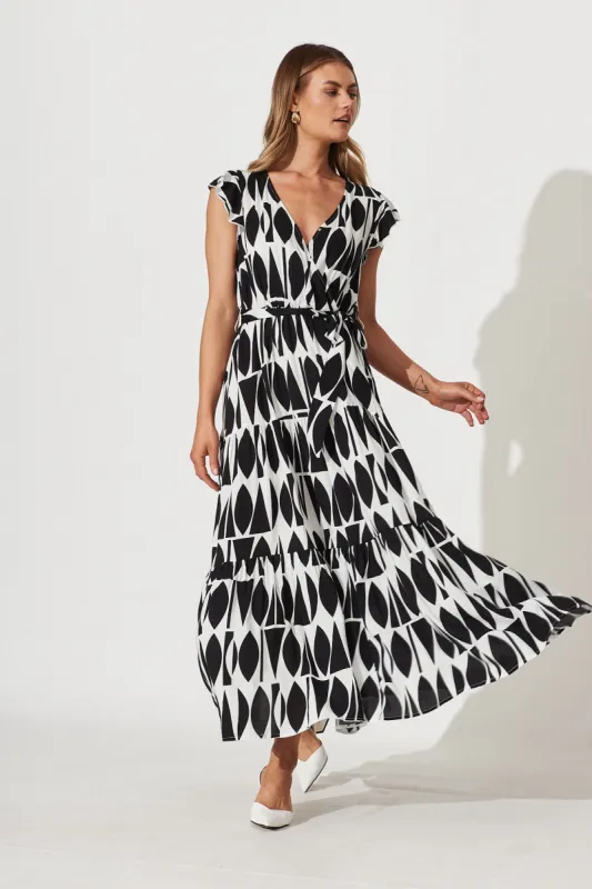 Colleen Maxi Dress In Black With White Print sold by St Frock