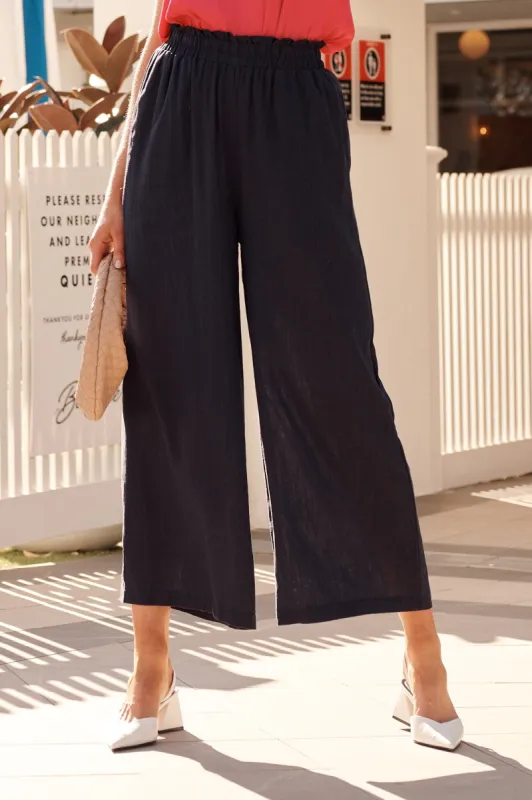 Nicole Pant In Navy Linen Blend sold by St Frock