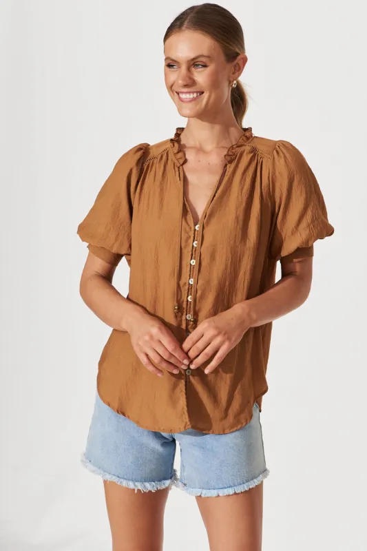 Jupiter Shirt In Camel Brown sold by St Frock