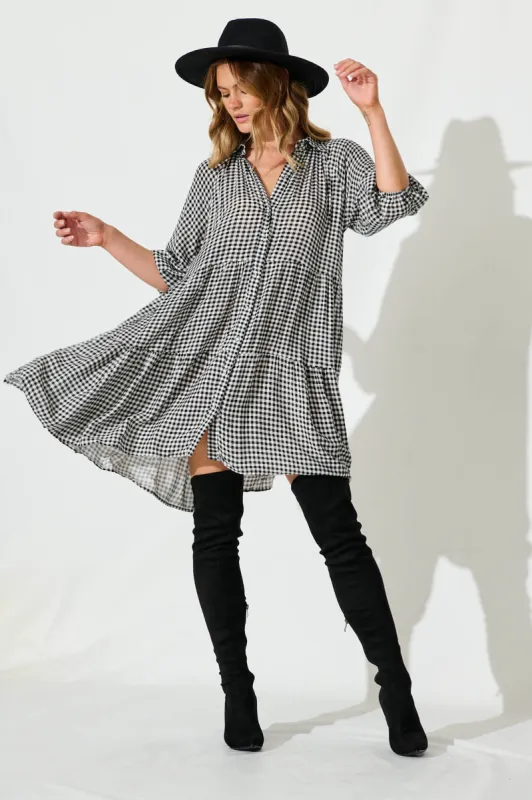 Raven Shirt Dress In Black And White Gingham sold by St Frock