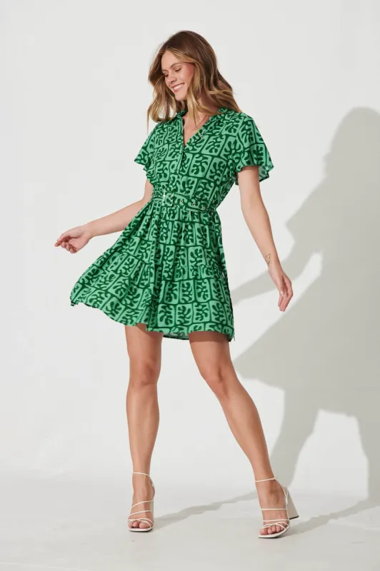 Notting Hill Shirt Dress In Green Print sold by St Frock