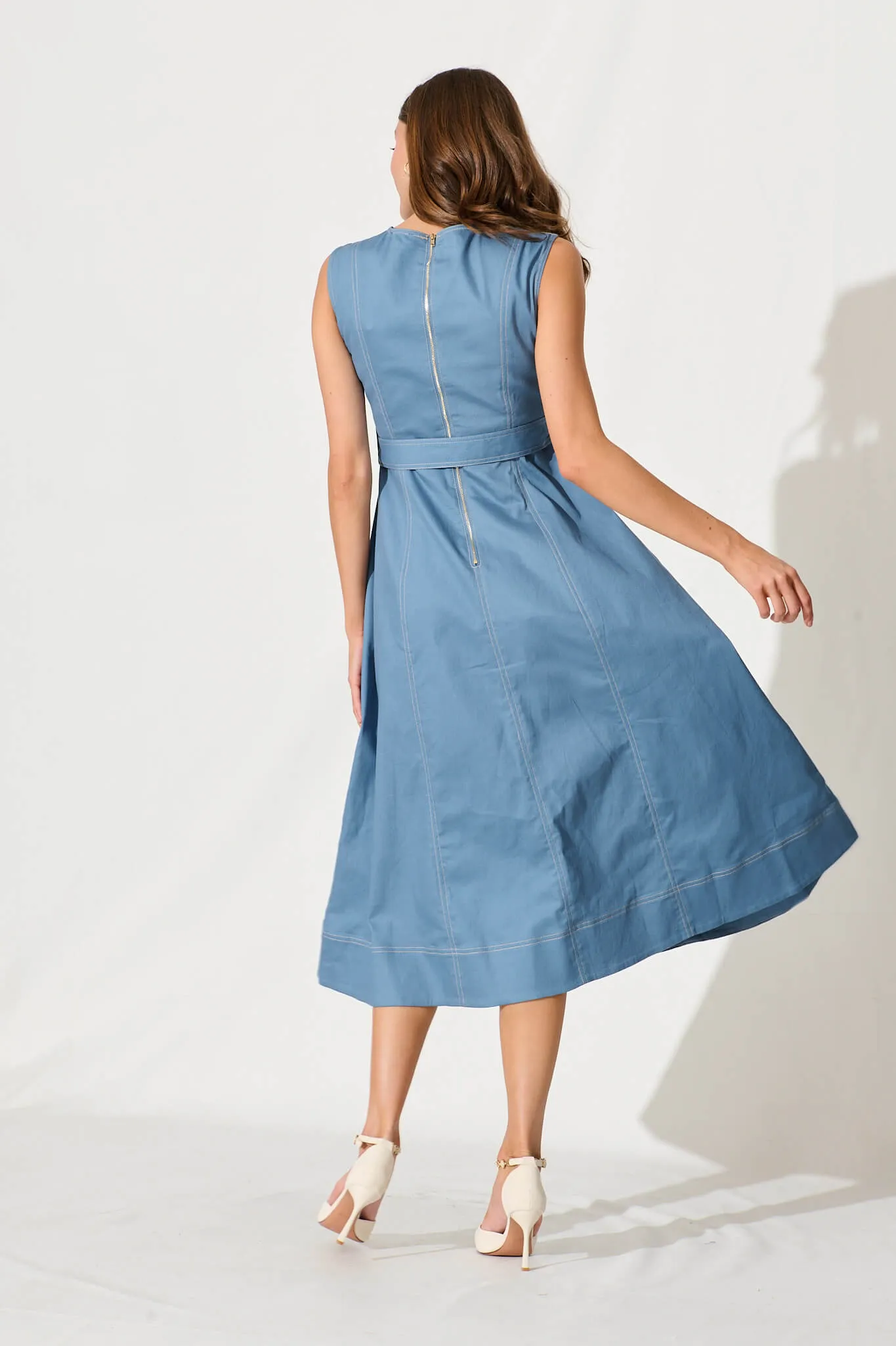 Doris Midi Dress In Blue Cotton sold by St Frock product image thumbnail 4