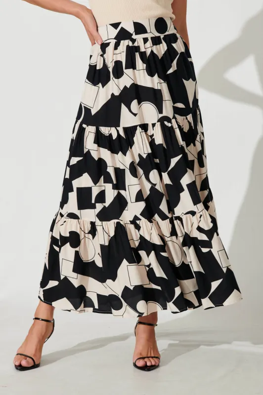 Wanderlust Maxi Skirt In Cream With Black Geometric Print sold by St Frock