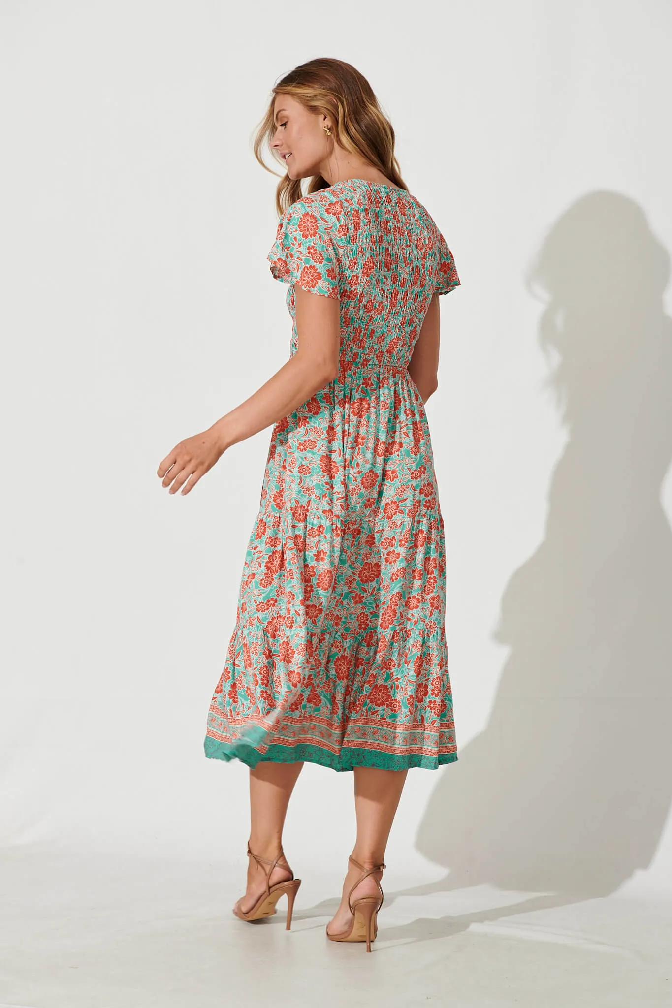 Soul Midi Dress In Rust And Aqua Border Print sold by St Frock product image thumbnail 4