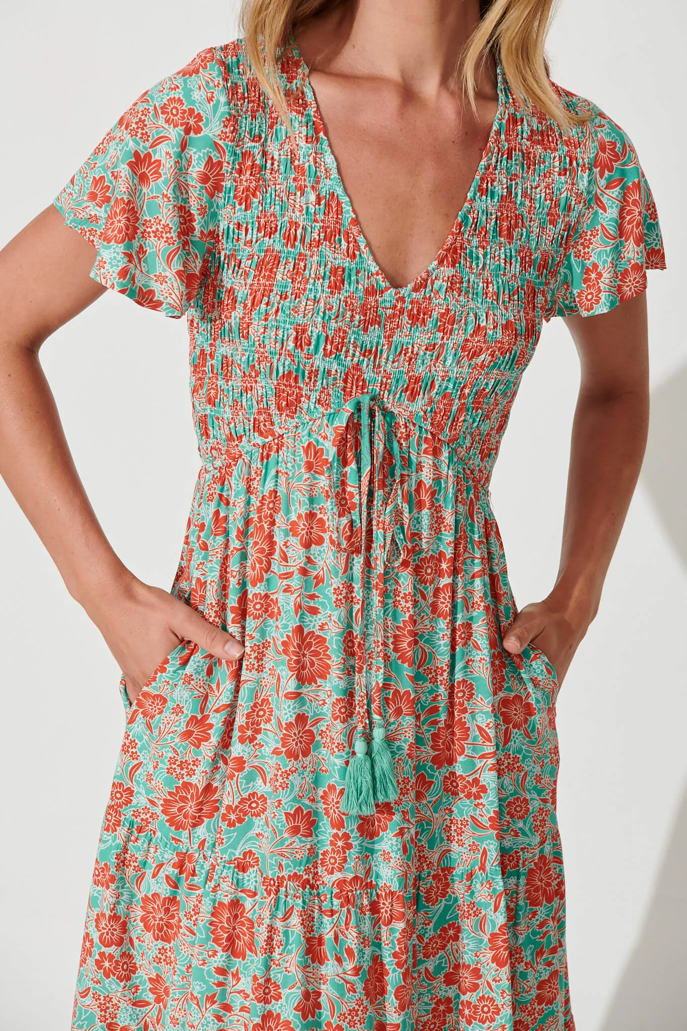 Soul Midi Dress In Rust And Aqua Border Print sold by St Frock product image thumbnail 5