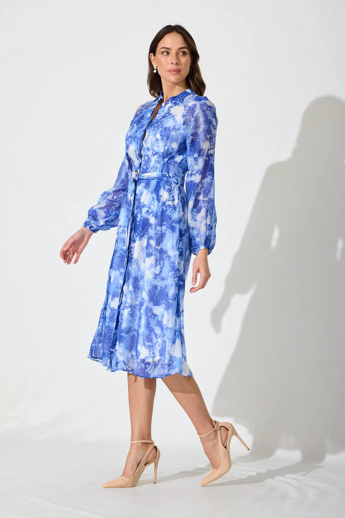 Melia Dress In Blue Floral Cotton Blend sold by St Frock product image thumbnail 3
