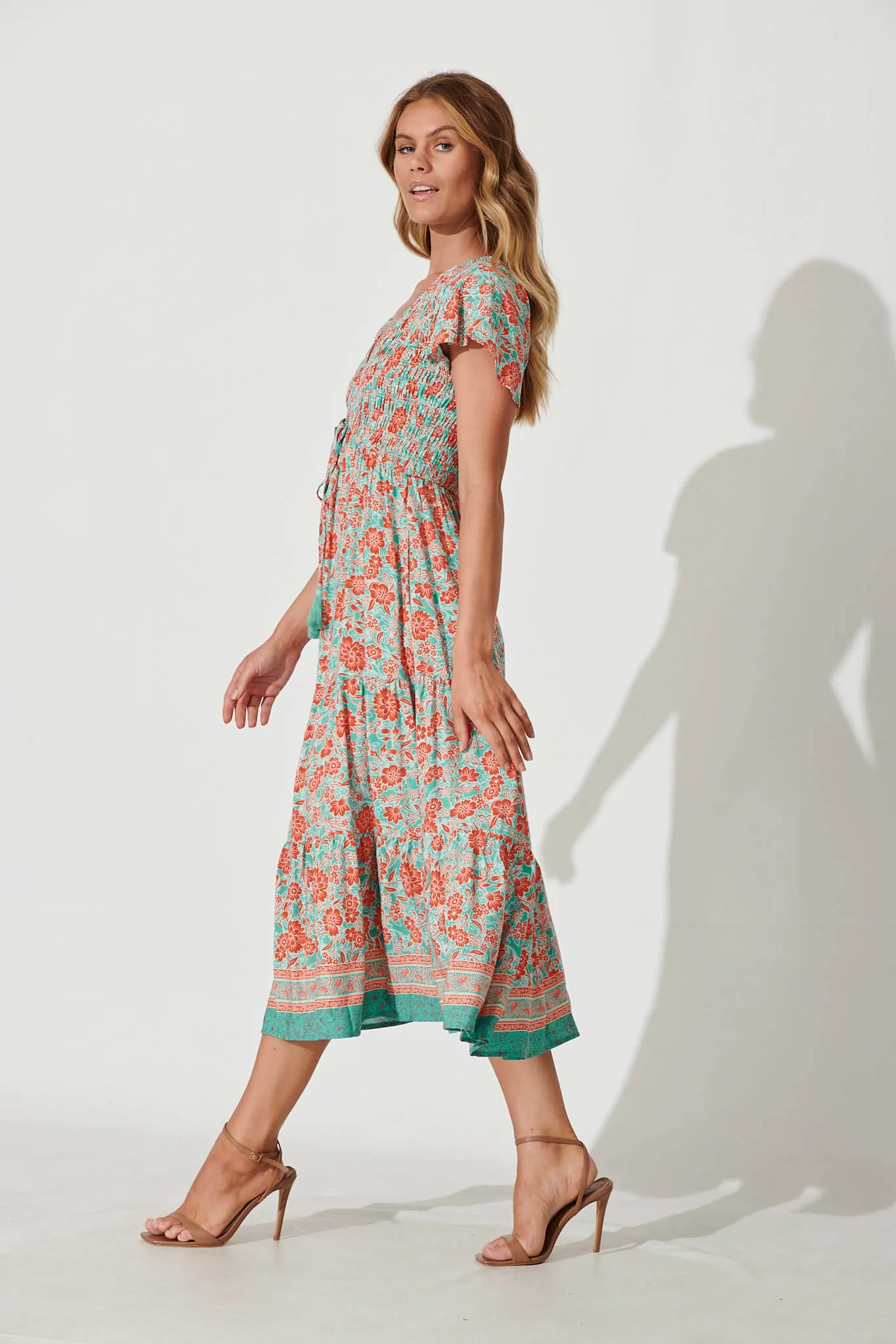 Soul Midi Dress In Rust And Aqua Border Print sold by St Frock product image thumbnail 3