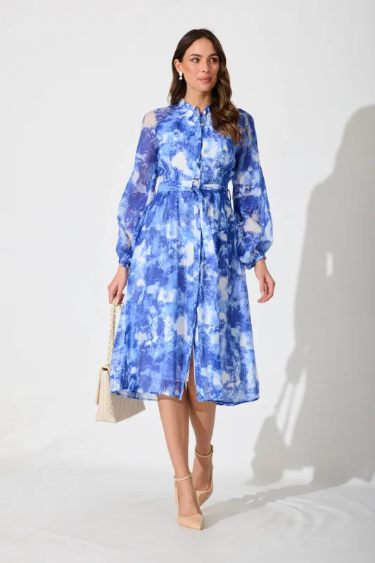 Melia Dress In Blue Floral Cotton Blend sold by St Frock