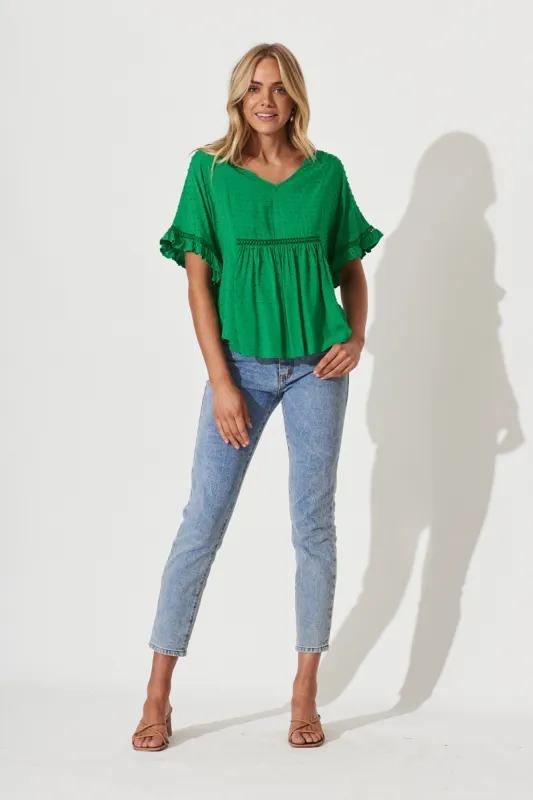 Delilah Top In Green Swiss Dot sold by St Frock