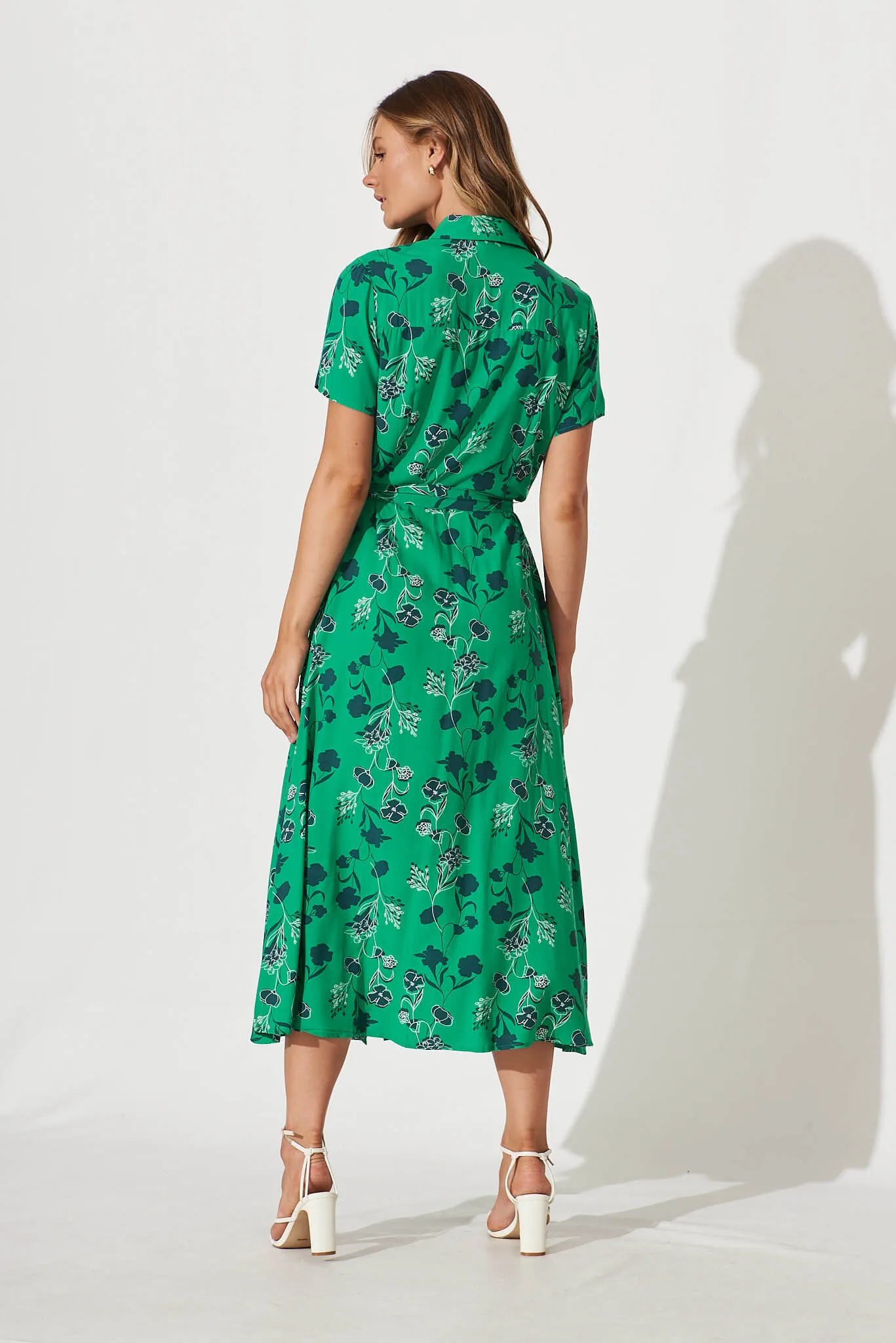 Truly Maxi Shirt Dress In Green With Shadow Floral Print sold by St Frock product image thumbnail 4