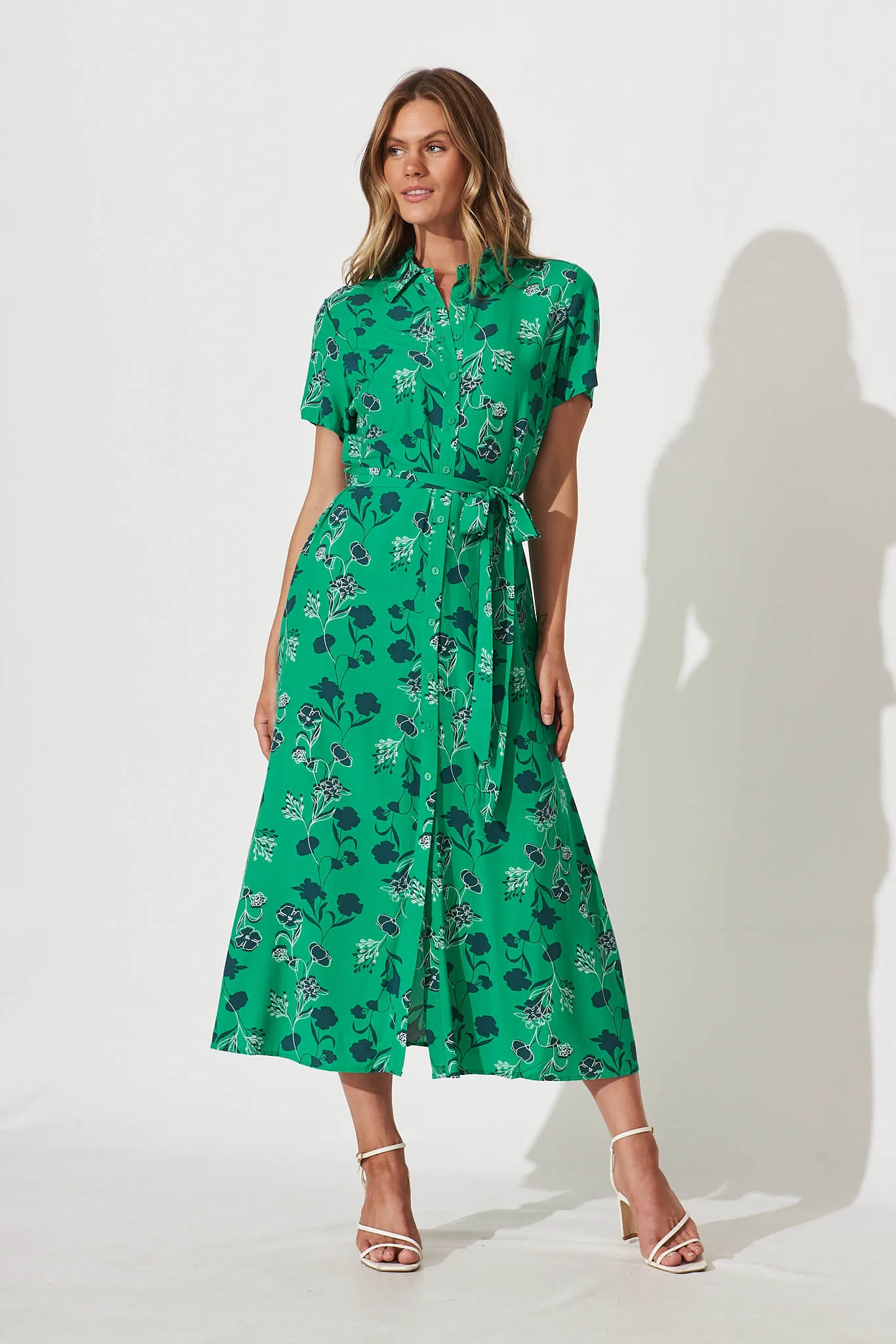 Truly Maxi Shirt Dress In Green With Shadow Floral Print sold by St Frock