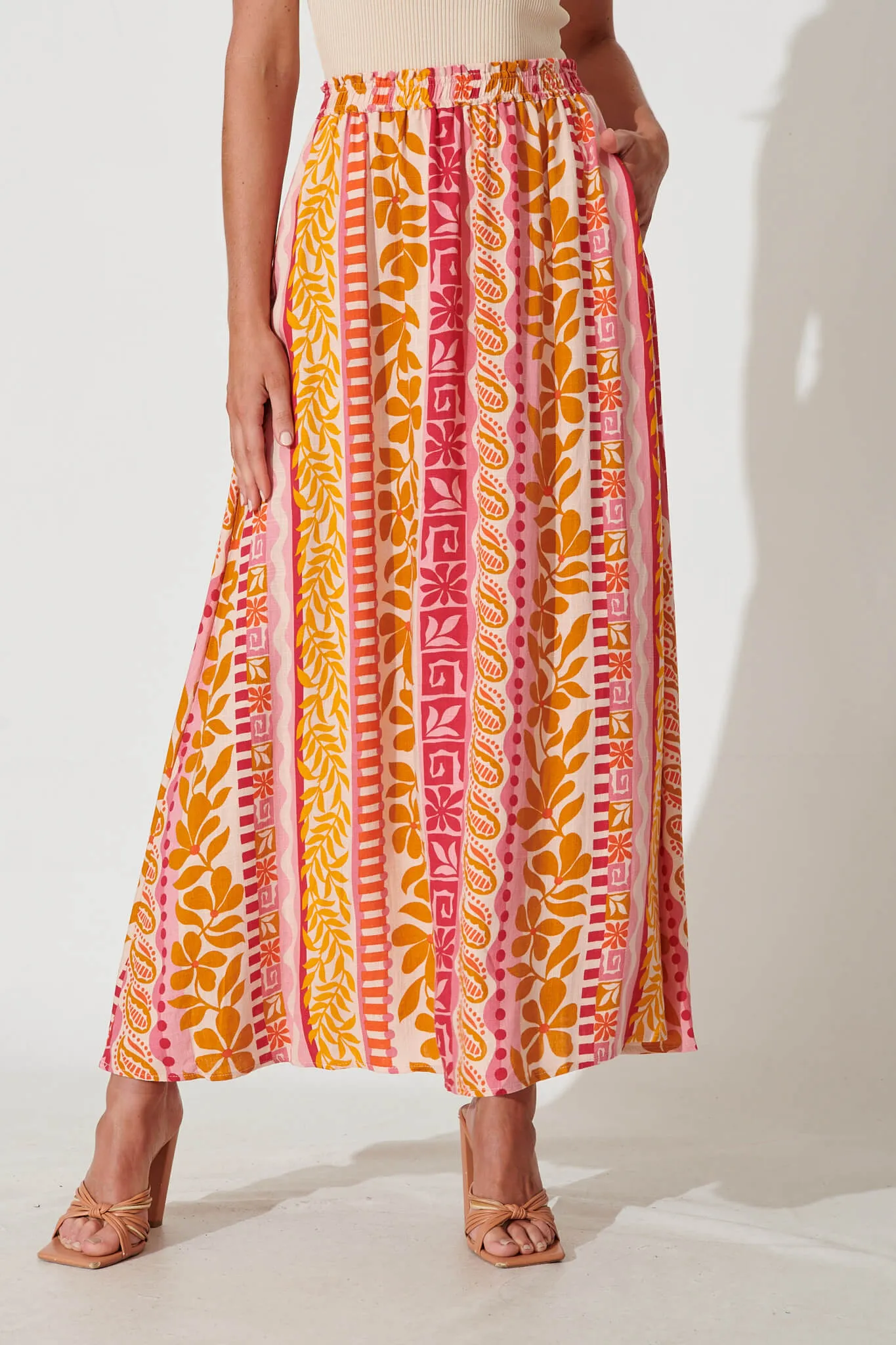 Island Maxi Skirt In Pink With Rust Linen Blend sold by St Frock product image thumbnail 2