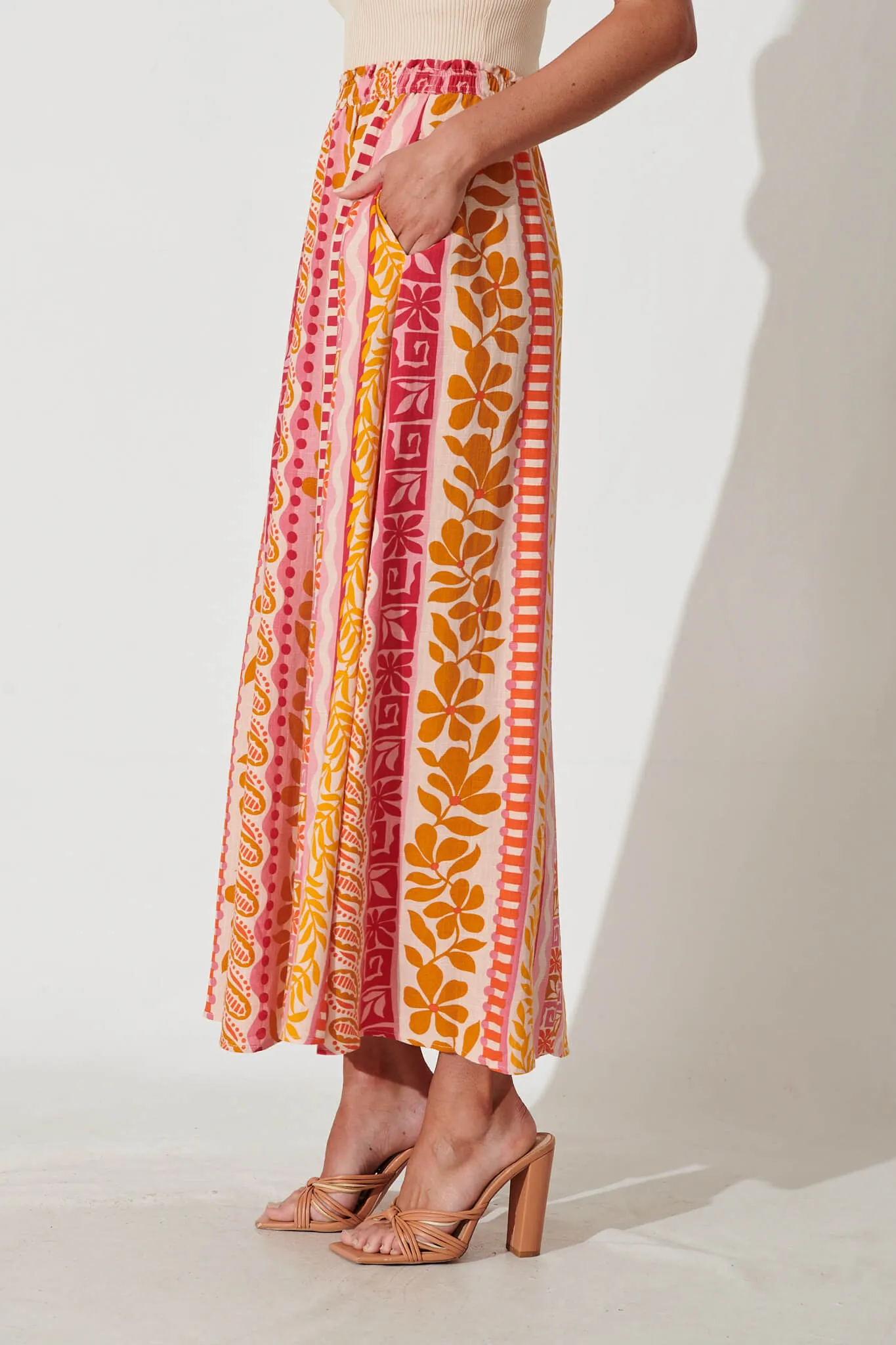 Island Maxi Skirt In Pink With Rust Linen Blend sold by St Frock product image thumbnail 3