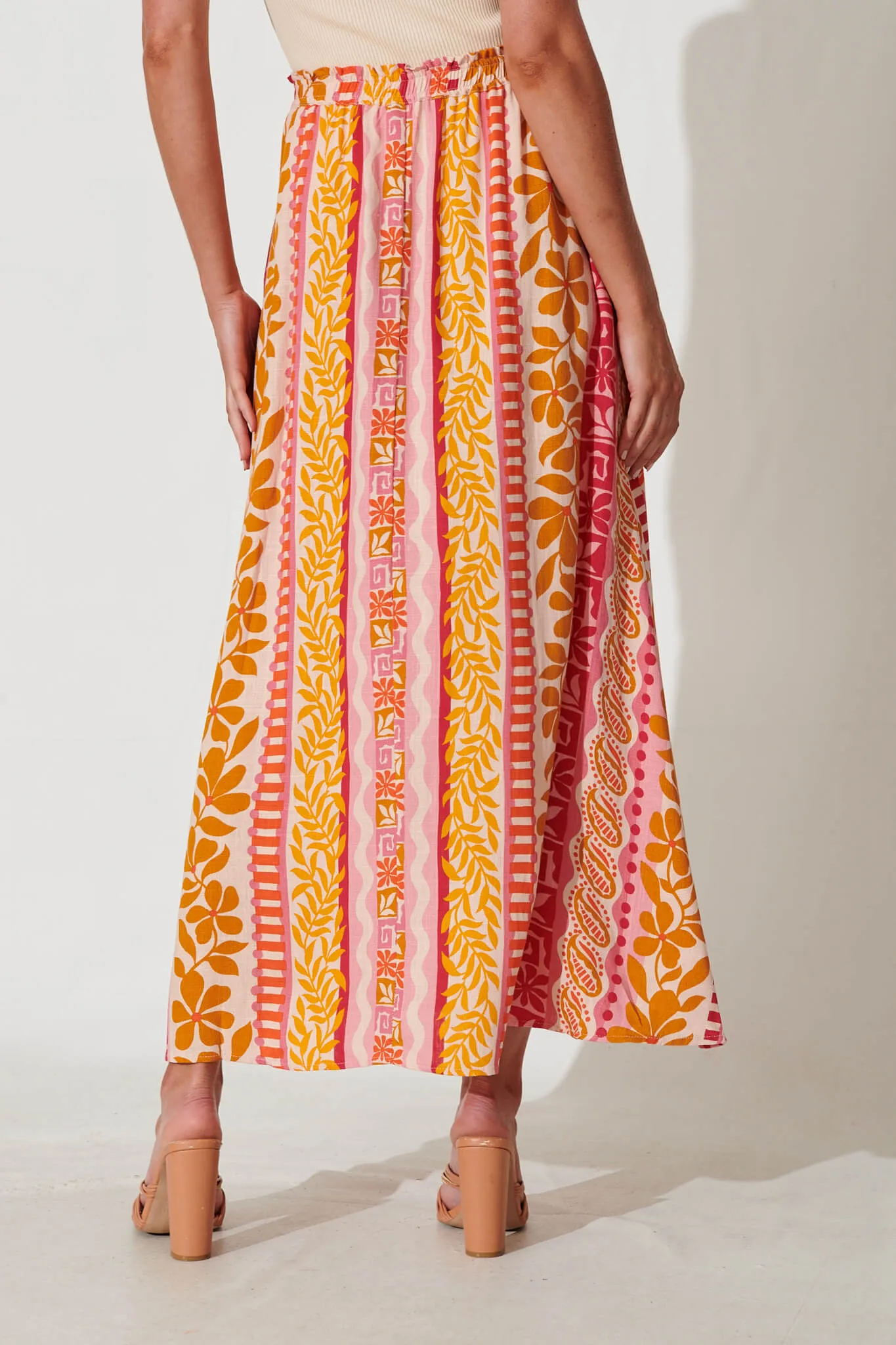Island Maxi Skirt In Pink With Rust Linen Blend sold by St Frock product image thumbnail 4