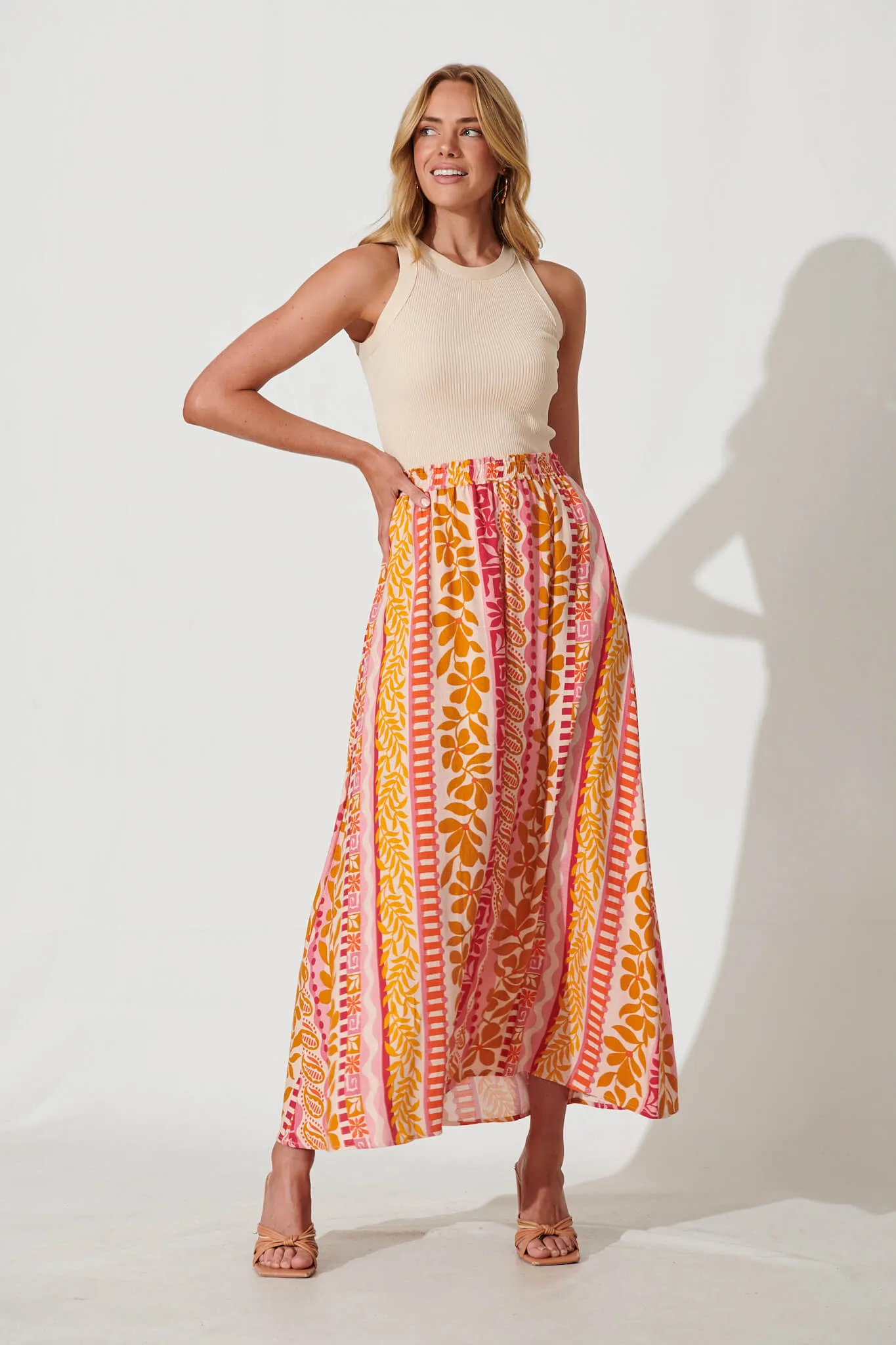 Island Maxi Skirt In Pink With Rust Linen Blend sold by St Frock product image thumbnail 5
