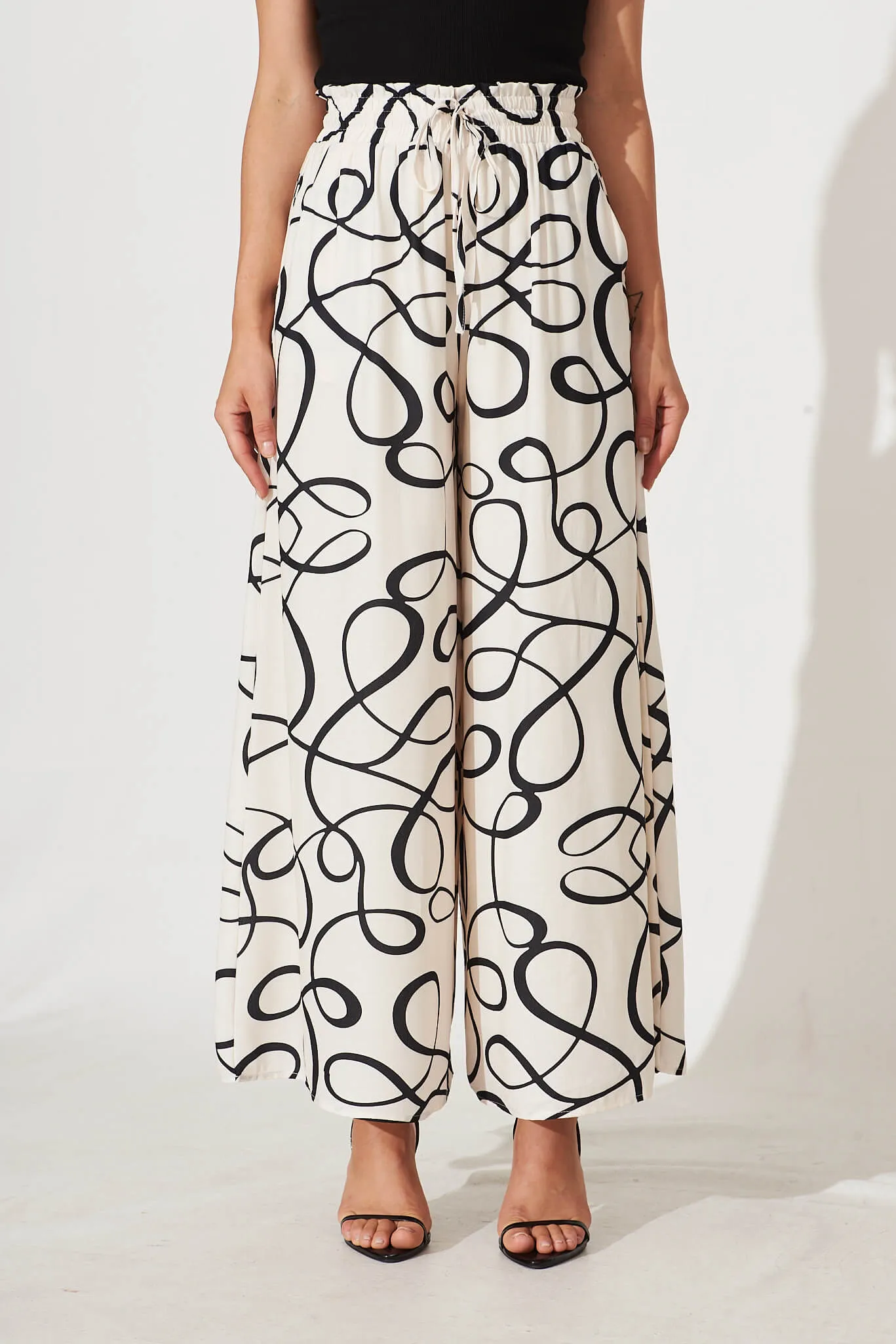 Goldie Wide Leg Pant In Cream With Black Swirl Print sold by St Frock product image thumbnail 2