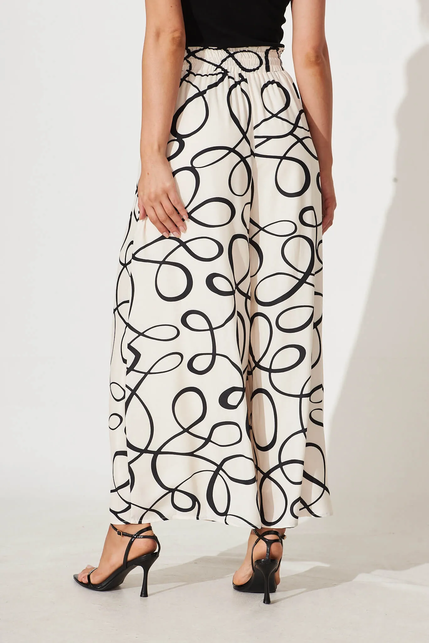 Goldie Wide Leg Pant In Cream With Black Swirl Print sold by St Frock product image thumbnail 4