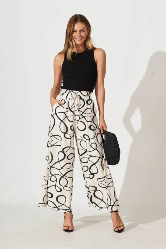 Goldie Wide Leg Pant In Cream With Black Swirl Print sold by St Frock