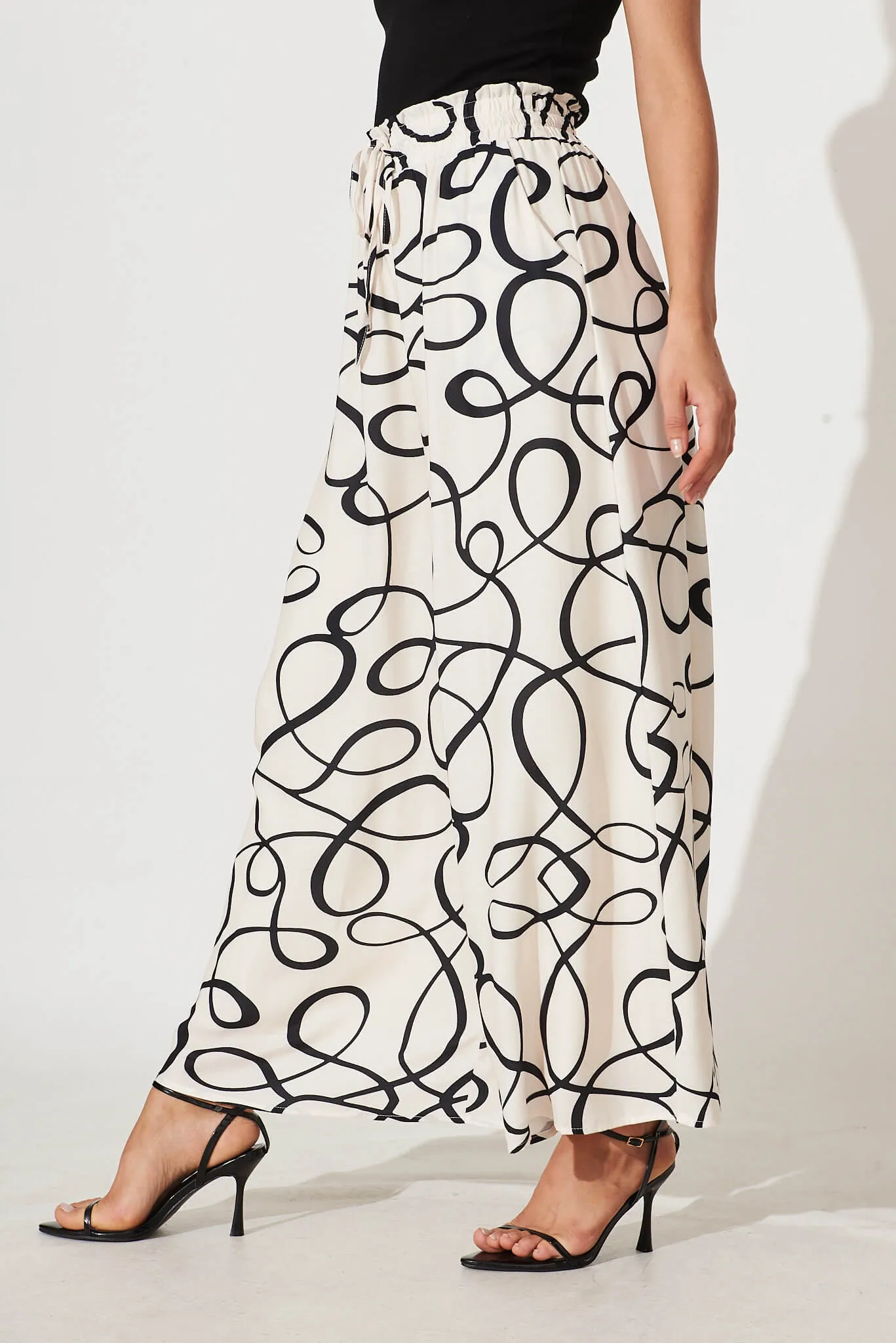 Goldie Wide Leg Pant In Cream With Black Swirl Print sold by St Frock product image thumbnail 3