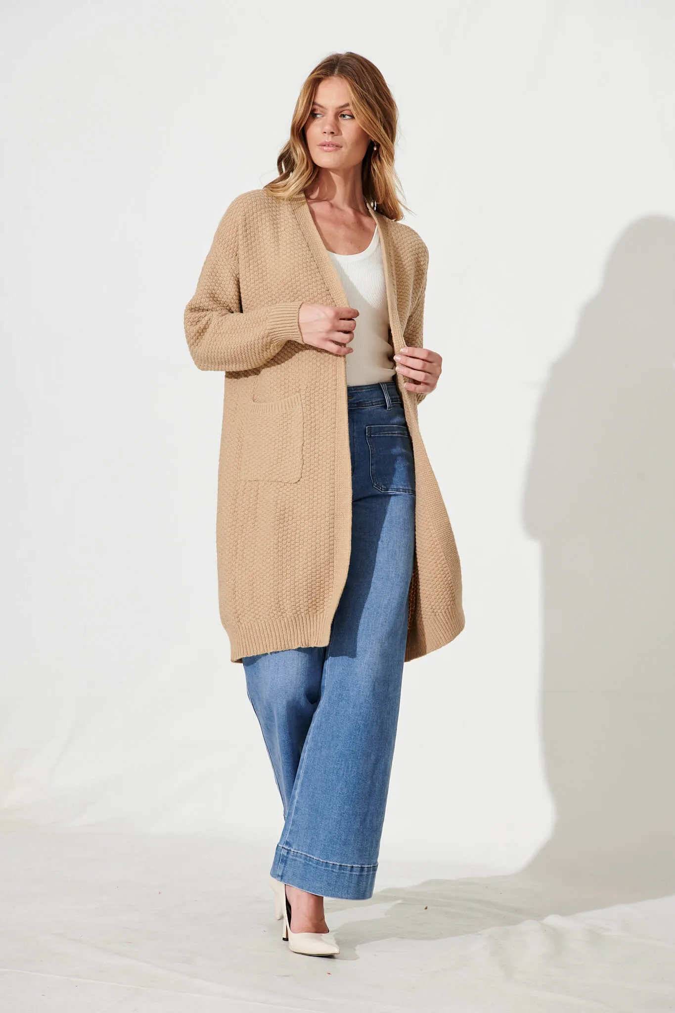 Arvon Knit Cardigan In Camel Wool Blend sold by St Frock product image thumbnail 3