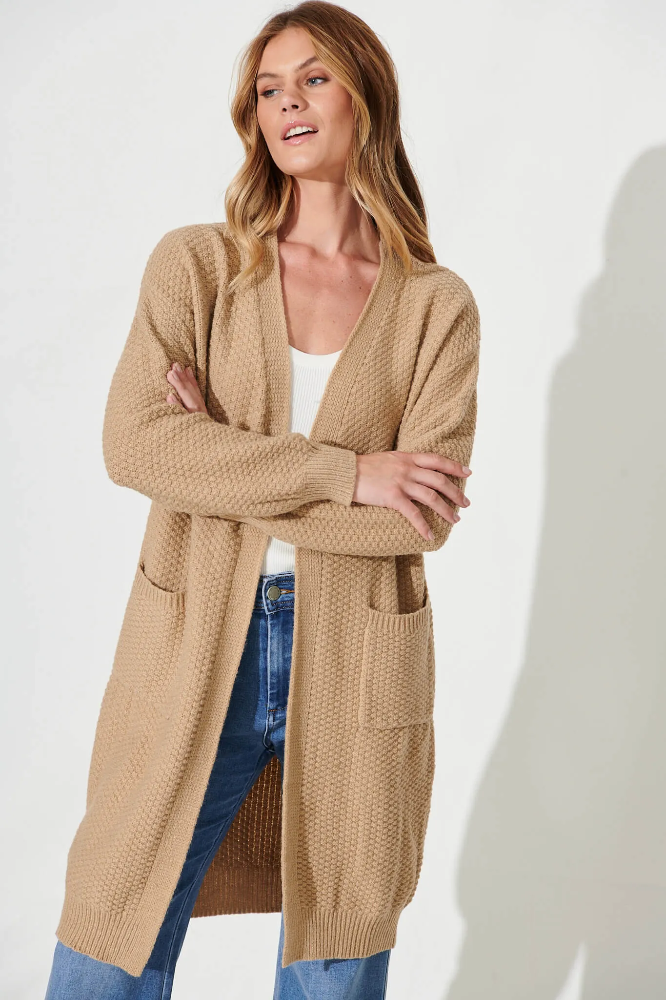 Arvon Knit Cardigan In Camel Wool Blend sold by St Frock product image thumbnail 2