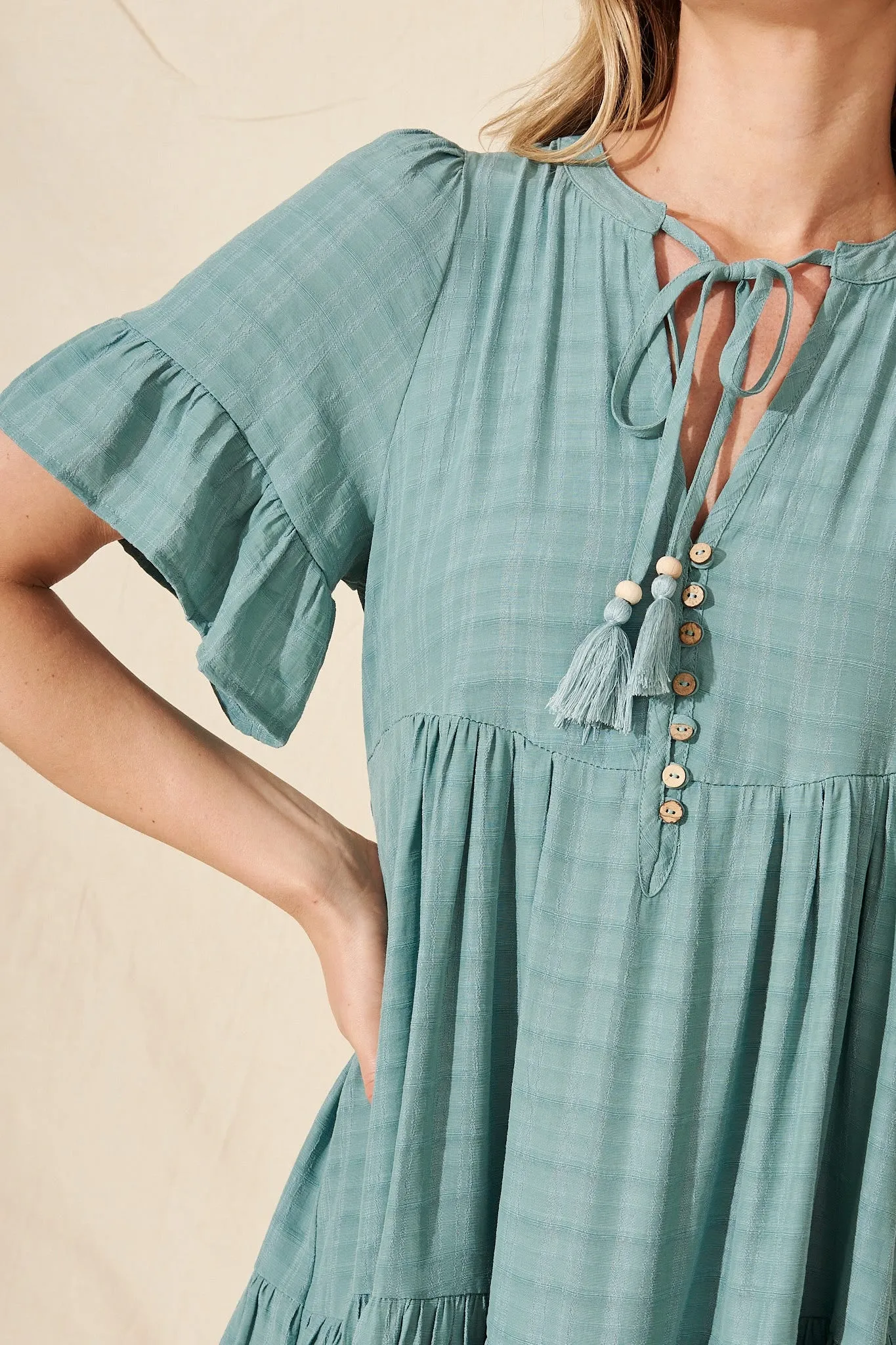 Tahnee Smock Dress In Dusty Teal sold by St Frock product image thumbnail 5