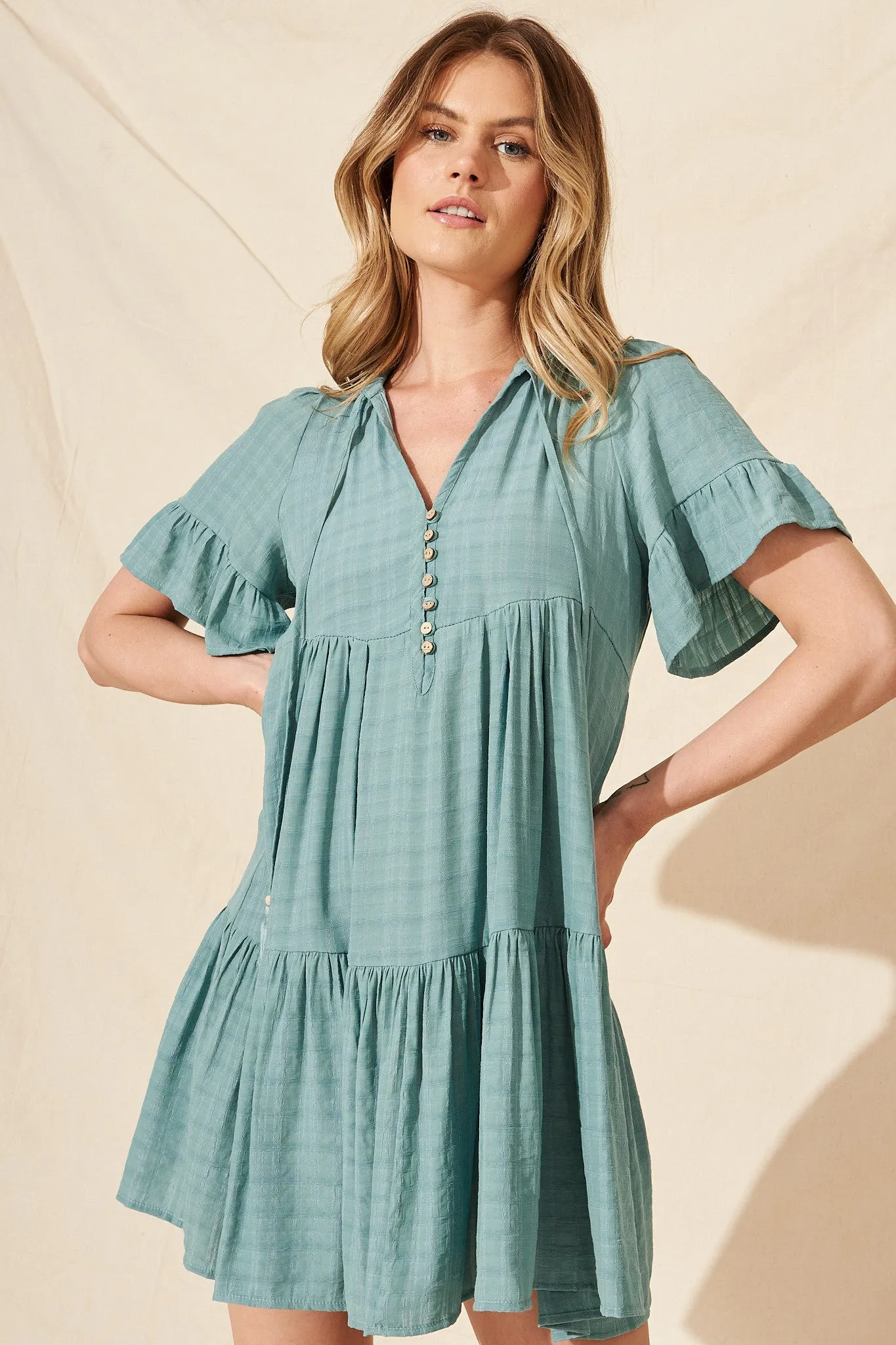 Tahnee Smock Dress In Dusty Teal sold by St Frock product image thumbnail 2